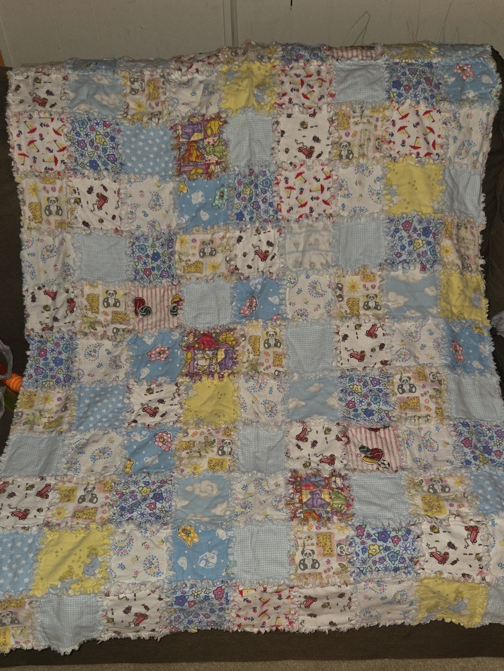 Handmade Patchwork Baby Quilt - Blue, Yellow, Cream